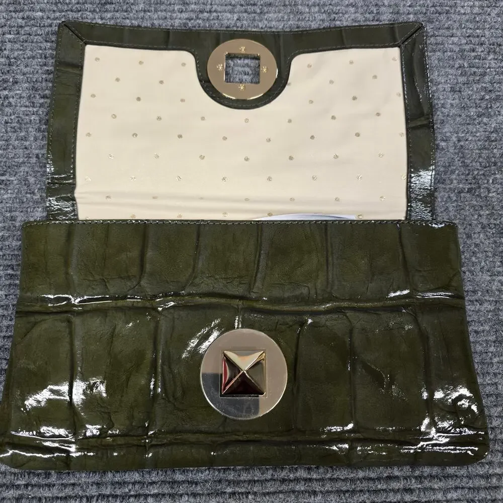 NWT Kate Spade Monette Knightsbridge Clutch Graphite Croc Patent Leather $355